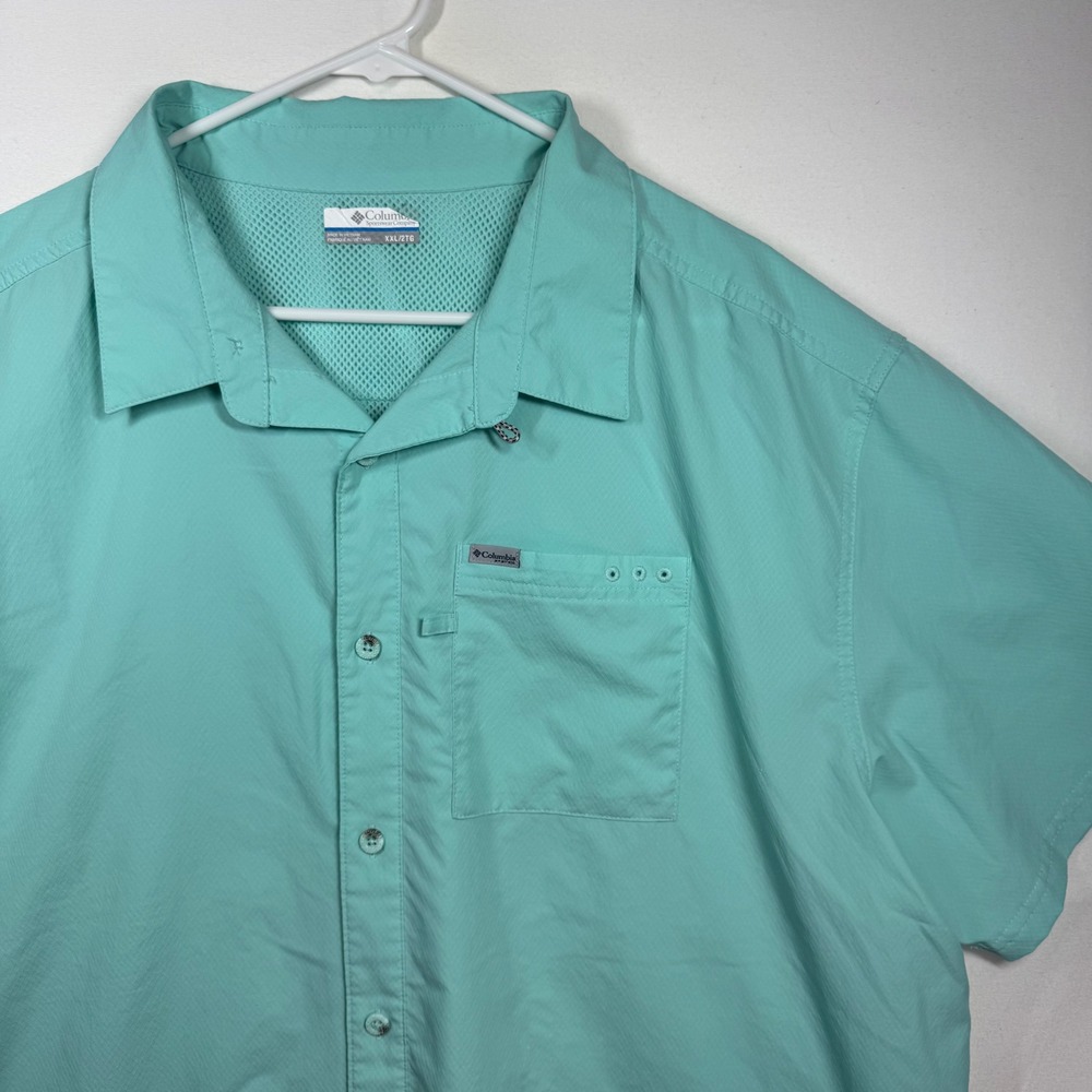 Columbia PFG Tamiami II Fishing Shirt Mens XXL Aqua Short Sleeve Ripstop